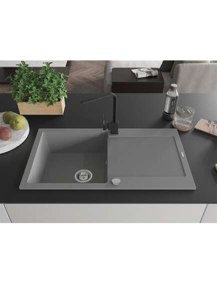 Mexen Leo zlewozmywak granitowy 1-komorowy z ociekaczem i baterią kuchenną Rita, szary - 6501-71-670300-70, изображение 3
