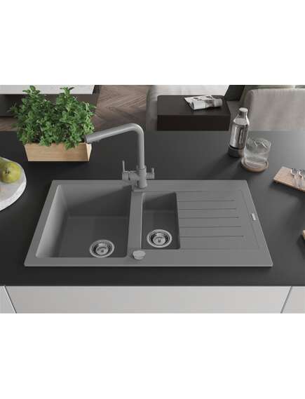 Mexen Matias zlewozmywak granitowy 1,5-komorowy z ociekaczem i baterią kuchenną Duero, szary - 6502-71-671600-71, изображение 3