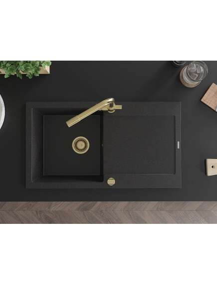 Mexen Leo zlewozmywak granitowy 1-komorowy z ociekaczem i baterią kuchenną Duero, czarny/srebrny metalik - 6501-73-671600-50, изображение 4