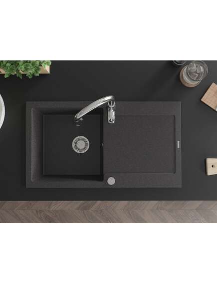 Mexen Leo zlewozmywak granitowy 1-komorowy z ociekaczem i baterią kuchenną Savita, czarny nakrapiany - 6501-76-672601-00, изображение 4