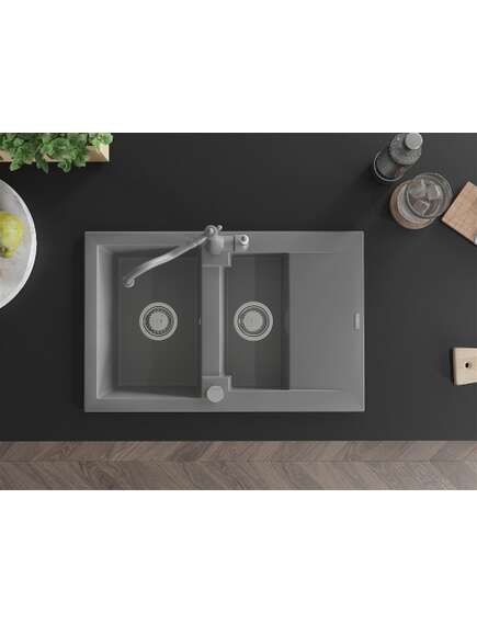 Mexen Gaspar zlewozmywak granitowy 1,5-komorowy z ociekaczem i baterią kuchenną Carla, szary - 6507-71-670700-71, изображение 4
