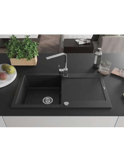 Mexen Leo zlewozmywak granitowy 1-komorowy z ociekaczem i baterią kuchenną Rita, czarny  - 6501-77-670300-00, 3 image