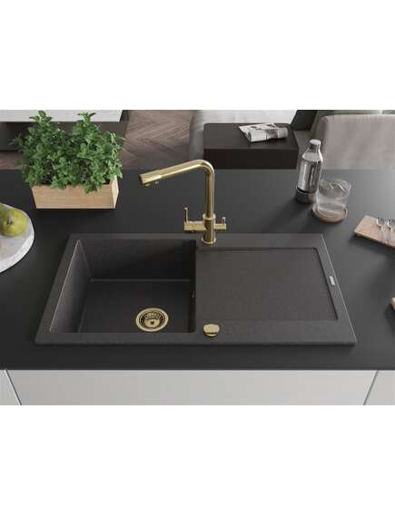 Mexen Leo zlewozmywak granitowy 1-komorowy z ociekaczem i baterią kuchenną Duero, czarny nakrapiany - 6501-76-671600-50, 3 image