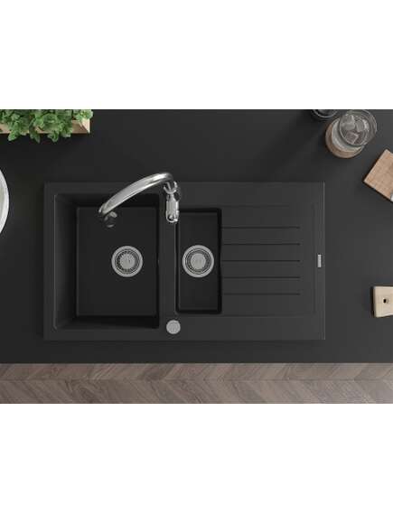 Mexen Matias zlewozmywak granitowy 1,5-komorowy z ociekaczem i baterią kuchenną Savita, czarny - 6502-77-672601-00, 4 image