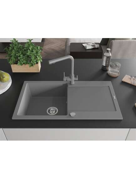 Mexen Leo zlewozmywak granitowy 1-komorowy z ociekaczem i baterią kuchenną Duero, szary - 6501-71-671600-71, изображение 3