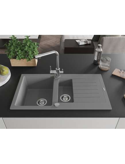 Mexen Matias zlewozmywak granitowy 1,5-komorowy z ociekaczem i baterią kuchenną Duero, szary - 6502-71-671600-00, изображение 3