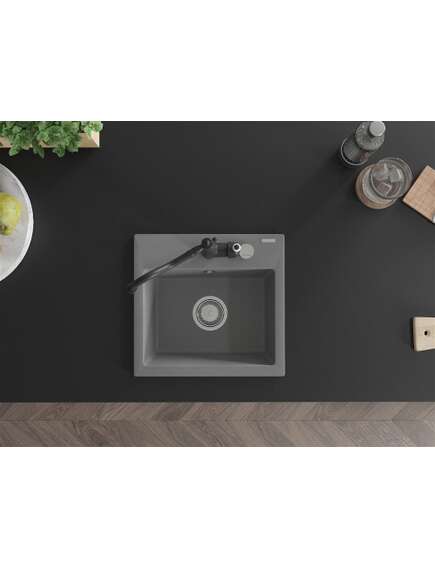 Mexen Milo zlewozmywak granitowy 1-komorowy z baterią kuchenną Carla, szary - 6505-71-670700-70, изображение 4
