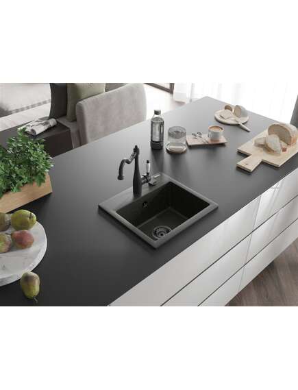 Mexen Milo zlewozmywak granitowy 1-komorowy z baterią kuchenną Carla, czarny/złoty metalik - 6505-75-670700-70-B, изображение 2