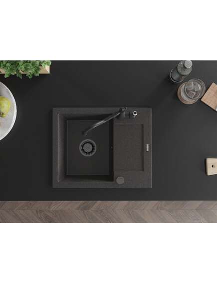 Mexen Enzo zlewozmywak granitowy 1-komorowy z ociekaczem i baterią kuchenną Carla, czarny nakrapiany - 6506-76-670700-70-B, изображение 4