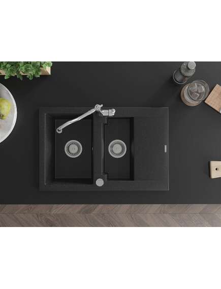 Mexen Gaspar zlewozmywak granitowy 1,5-komorowy z ociekaczem i baterią kuchenną Carla czarny/srebrny metalik - 6507-73-670700-00, изображение 4