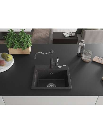 Mexen Milo zlewozmywak granitowy 1-komorowy z baterią kuchenną Carla, czarny nakrapiany - 6505-76-670700-76, изображение 3