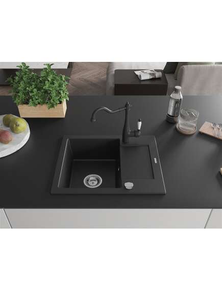 Mexen Enzo zlewozmywak granitowy 1-komorowy z ociekaczem i baterią kuchenną Carla, czarny - 6506-77-670700-70, изображение 3