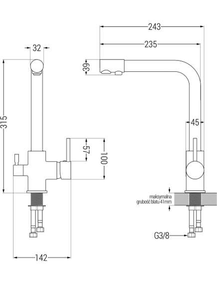 Mexen Matias zlewozmywak granitowy 1,5-komorowy z ociekaczem i baterią kuchenną Duero, szary - 6502-71-671600-50, изображение 5