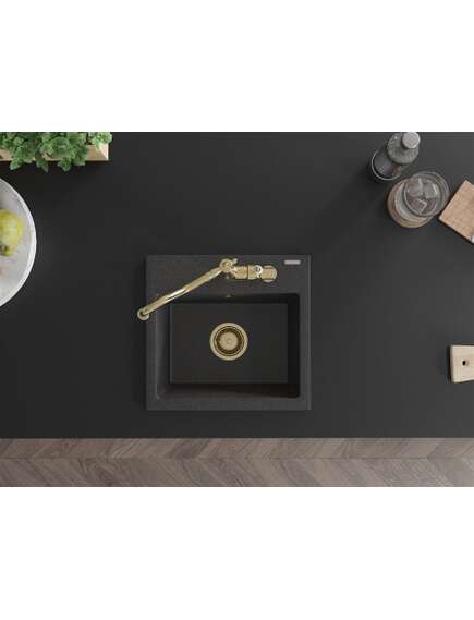 Mexen Milo zlewozmywak granitowy 1-komorowy z baterią kuchenną Carla, czarny nakrapiany - 6505-76-670700-50, 4 image