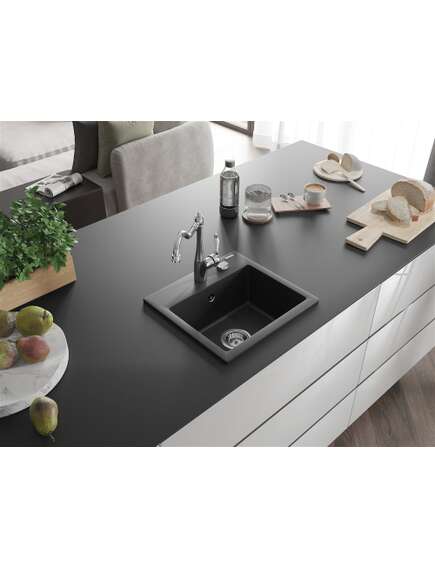 Mexen Milo zlewozmywak granitowy 1-komorowy z baterią kuchenną Carla, czarny/srebrny metalik - 6505-73-670700-00, изображение 2