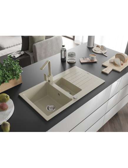 Mexen Matias zlewozmywak granitowy 1,5-komorowy z ociekaczem i baterią kuchenną Rita, beżowy - 6502-69-670300-69, изображение 2