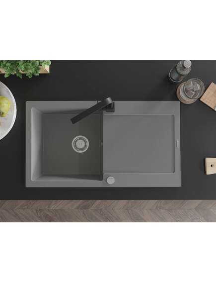 Mexen Leo zlewozmywak granitowy 1-komorowy z ociekaczem i baterią kuchenną Rita, szary - 6501-71-670300-70, изображение 4