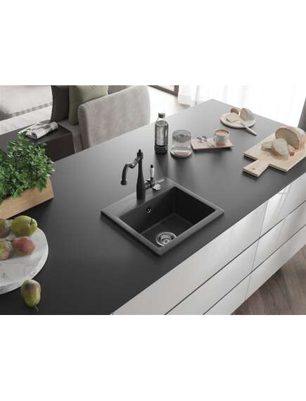 Mexen Milo zlewozmywak granitowy 1-komorowy z baterią kuchenną Carla, czarny nakrapiany - 6505-76-670700-70, 2 image