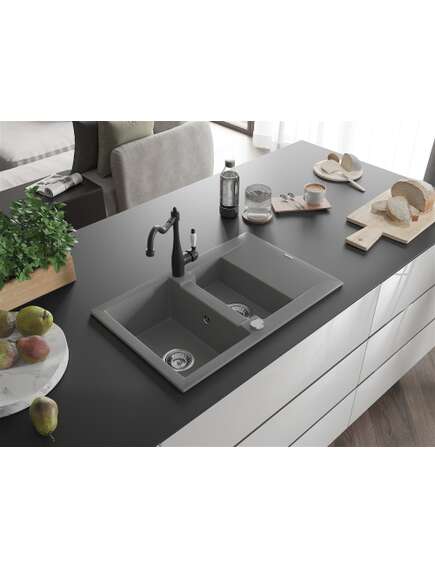 Mexen Gaspar zlewozmywak granitowy 1,5-komorowy z ociekaczem i baterią kuchenną Carla, szary - 6507-71-670700-70, изображение 2