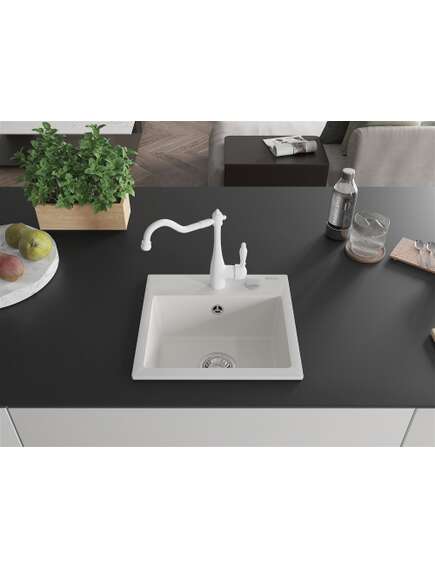 Mexen Milo zlewozmywak granitowy 1-komorowy z baterią kuchenną Carla, biały - 6505-20-670700-20, изображение 3