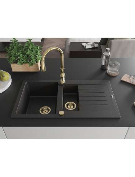 Mexen Matias zlewozmywak granitowy 1,5-komorowy z ociekaczem i baterią kuchenną Savita, czarny/srebrny - 6502-73-672601-50, изображение 3