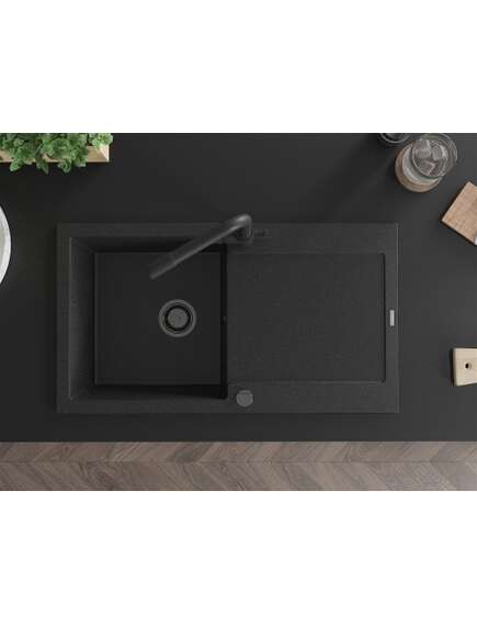 Mexen Leo zlewozmywak granitowy 1-komorowy z ociekaczem i baterią kuchenną Duero, czarny/srebrny metalik - 6501-73-671600-70-B, изображение 4