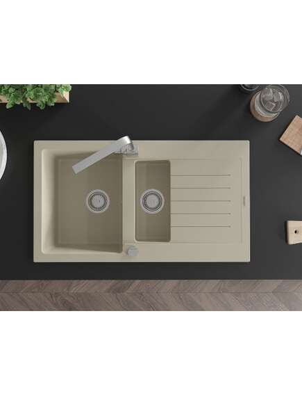 Mexen Matias zlewozmywak granitowy 1,5-komorowy z ociekaczem i baterią kuchenną Rita, beżowy - 6502-69-670300-00, изображение 4