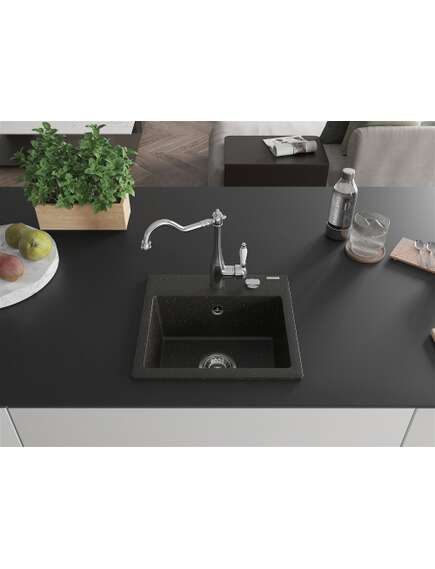 Mexen Milo zlewozmywak granitowy 1-komorowy z baterią kuchenną Carla, czarny/złoty metalik - 6505-75-670700-00, 3 image