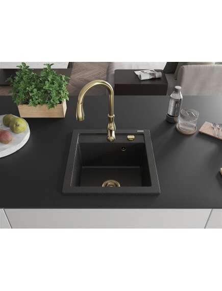 Mexen Vito zlewozmywak granitowy 1-komorowy z baterią kuchenną Savita, czarny/srebrny metalik - 6503-73-672601-50, 3 image