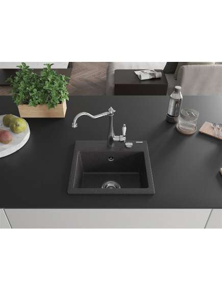 Mexen Milo zlewozmywak granitowy 1-komorowy z baterią kuchenną Carla, czarny nakrapiany - 6505-76-670700-00, 3 image