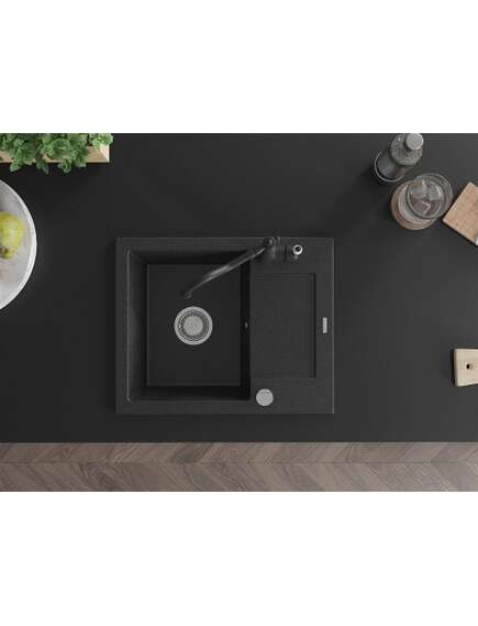 Mexen Enzo zlewozmywak granitowy 1-komorowy z ociekaczem i baterią kuchenną Carla, czarny/srebrny metalik - 6506-73-670700-70, изображение 4