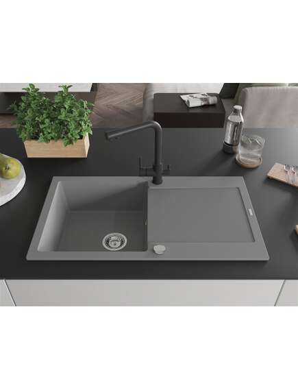 Mexen Leo zlewozmywak granitowy 1-komorowy z ociekaczem i baterią kuchenną Duero, szary - 6501-71-671600-70, изображение 3