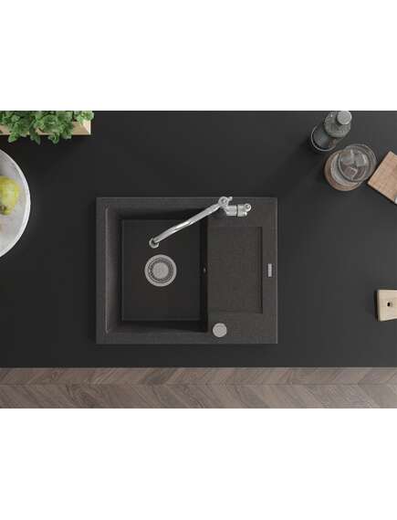 Mexen Enzo zlewozmywak granitowy 1-komorowy z ociekaczem i baterią kuchenną Carla, czarny nakrapiany - 6506-76-670700-00, изображение 4