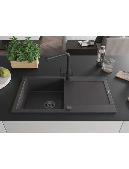Mexen Leo zlewozmywak granitowy 1-komorowy z ociekaczem i baterią kuchenną Duero, czarny nakrapiany - 6501-76-671600-70-B, 3 image