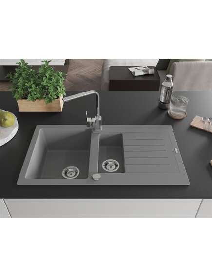 Mexen Matias zlewozmywak granitowy 1,5-komorowy z ociekaczem i baterią kuchenną Rita, szary - 6502-71-670300-00, изображение 3
