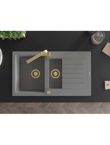 Mexen Matias zlewozmywak granitowy 1,5-komorowy z ociekaczem i baterią kuchenną Rita, szary - 6502-71-670300-50, изображение 4