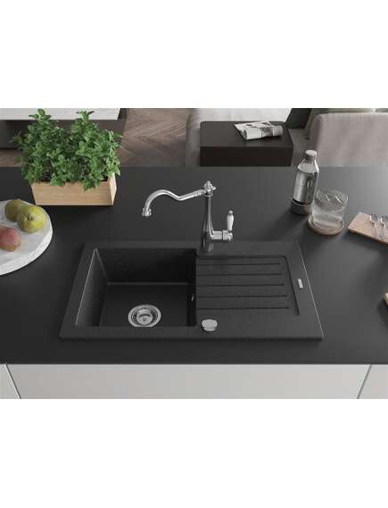 Mexen Pablo zlewozmywak granitowy 1-komorowy z ociekaczem i baterią kuchenną Carla, czarny/srebrny metalik - 6510-73-670700-00, изображение 3