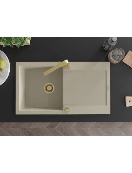 Mexen Leo zlewozmywak granitowy 1-komorowy z ociekaczem i baterią kuchenną Rita, beżowy - 6501-69-670300-50, изображение 4