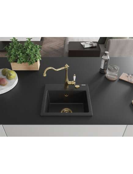 Mexen Milo zlewozmywak granitowy 1-komorowy z baterią kuchenną Carla, czarny/srebrny metalik - 6505-73-670700-50, 3 image
