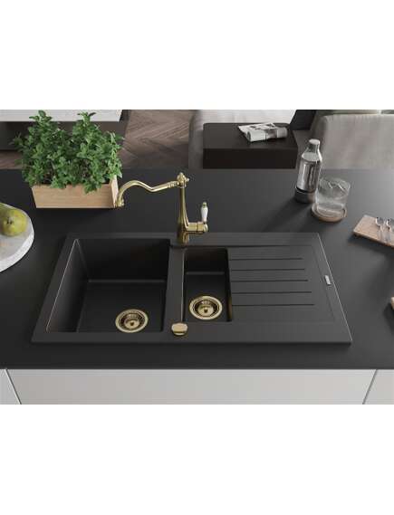 Mexen Matias zlewozmywak granitowy 1,5-komorowy z ociekaczem i baterią kuchenną Carla, czarny - 6502-77-670700-50, изображение 3
