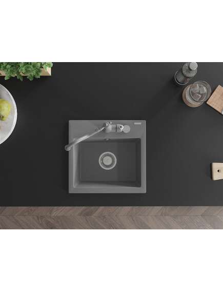 Mexen Milo zlewozmywak granitowy 1-komorowy z baterią kuchenną Carla, szary - 6505-71-670700-71, изображение 4