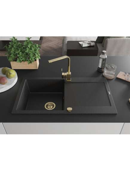 Mexen Leo zlewozmywak granitowy 1-komorowy z ociekaczem i baterią kuchenną Rita, czarny/srebrny metalik - 6501-73-670300-50, изображение 3