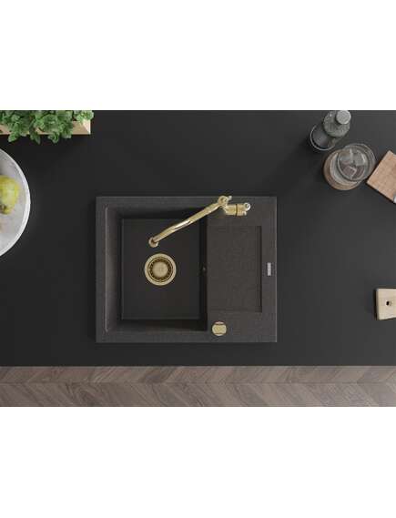 Mexen Enzo zlewozmywak granitowy 1-komorowy z ociekaczem i baterią kuchenną Carla, czarny nakrapiany - 6506-76-670700-50, изображение 4