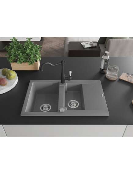 Mexen Gaspar zlewozmywak granitowy 1,5-komorowy z ociekaczem i baterią kuchenną Carla, szary - 6507-71-670700-70, изображение 3