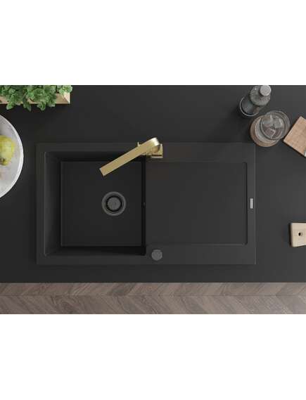 Mexen Leo zlewozmywak granitowy 1-komorowy z ociekaczem i baterią kuchenną Rita, czarny  - 6501-77-670300-50-B, 4 image