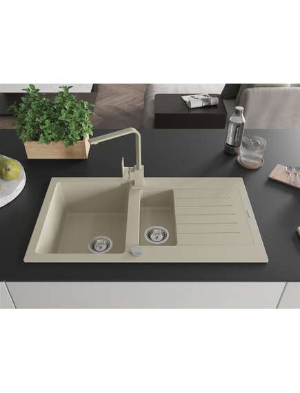 Mexen Matias zlewozmywak granitowy 1,5-komorowy z ociekaczem i baterią kuchenną Rita, beżowy - 6502-69-670300-69, изображение 3