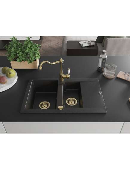 Mexen Gaspar zlewozmywak granitowy 1,5-komorowy z ociekaczem i baterią kuchenną Carla czarny/srebrny metalik - 6507-73-670700-50, изображение 3