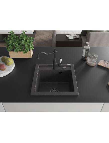 Mexen Vito zlewozmywak granitowy 1-komorowy z baterią kuchenną Carla, czarny nakrapiany - 6503-76-670700-70-B, изображение 3