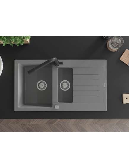 Mexen Matias zlewozmywak granitowy 1,5-komorowy z ociekaczem i baterią kuchenną Duero, szary - 6502-71-671600-70, изображение 4
