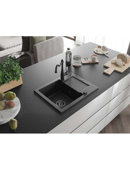 Mexen Enzo zlewozmywak granitowy 1-komorowy z ociekaczem i baterią kuchenną Carla, czarny/srebrny metalik - 6506-73-670700-70-B, изображение 2